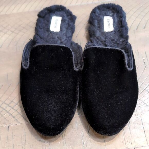 Birdies Phoebe Black Velvet Faux Fur Lined Mule Slippers Sz 6.5 - Picture 4 of 10